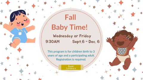 This program is for children birth to 3 years of age with a participating adult. We share stories, sing, do fun rhymes and move, move, move!  Registration is not required.