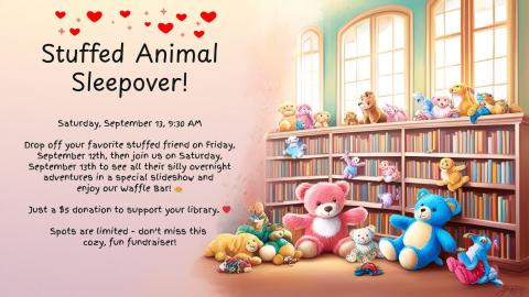 stuffed animals in library