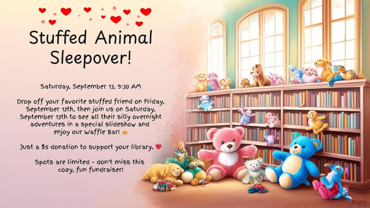 stuffed animals in library